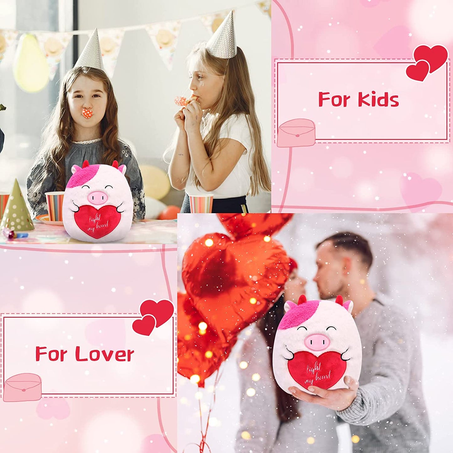 Valentines Day Gifts Cow Plush Pillow Cow Stuffed Animals Toys, Cute Cow Plushie Plush Cow Pillow, Soft Fluffy Stuffed Cow Plush Toy Stuffed Animal Cow Plush Gifts for Kids Girlsfriend Boyfriend