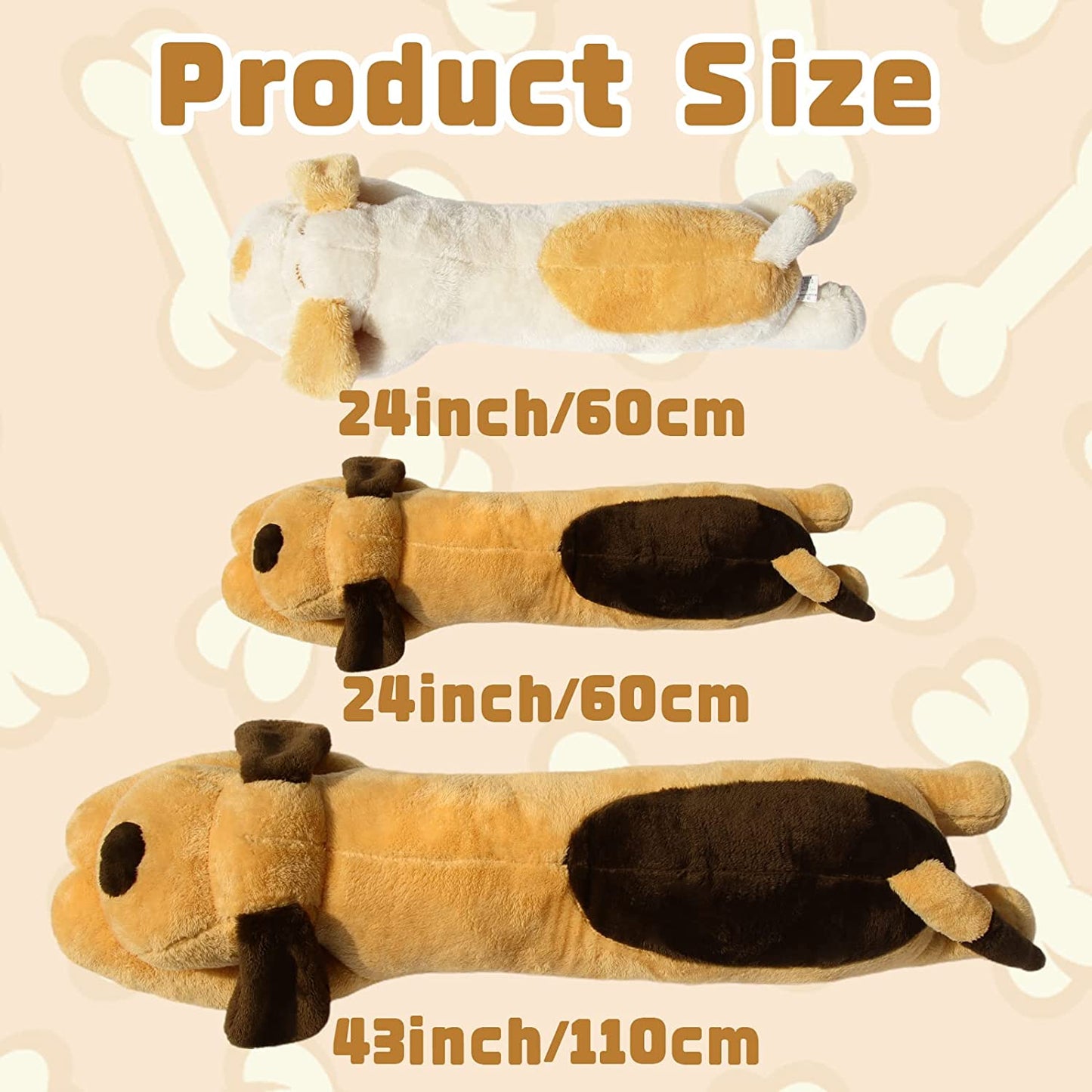 Dog Plush Hugging Pillow, 23" Cute Big Dogs Stuffed Animal Toys, Soft Giant Sleeping Animal Body Pillow, Dog Plushies Doll Toy Gift for Kids Girlfriend, Brown, Grnidceau
