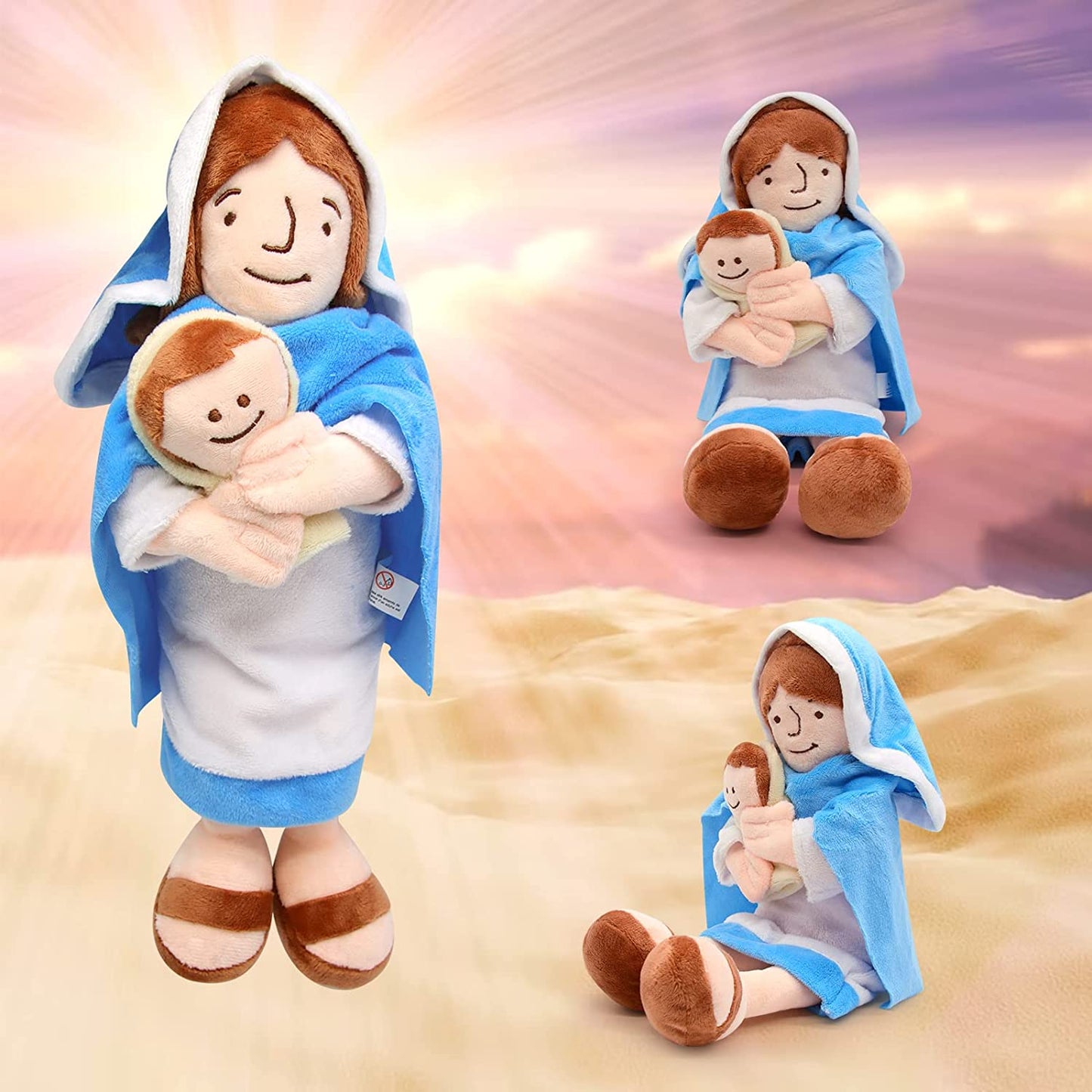 Mary Plush Toy Mother of Jesus Plush Stuffed Doll, 13“ Virgin Mary Holding Baby Jesus Doll, Christians Religious Toys Savior Plush Figure Mary Doll for Baptism Easter Gift Home Decoration