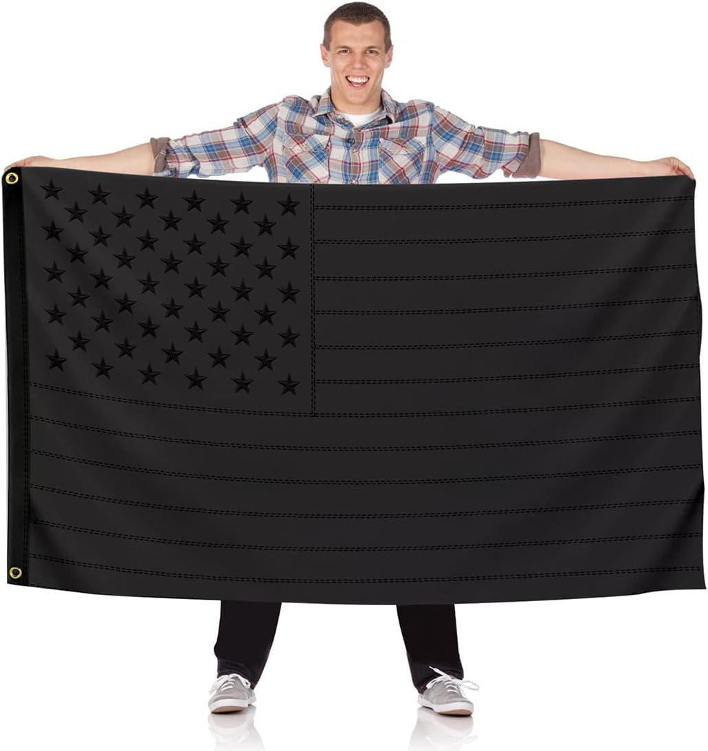 Black American Flag All Black American Flag 3x5 Ft USA Flag Embroidered Stars Double Sided Black Flag with Brass Grommets