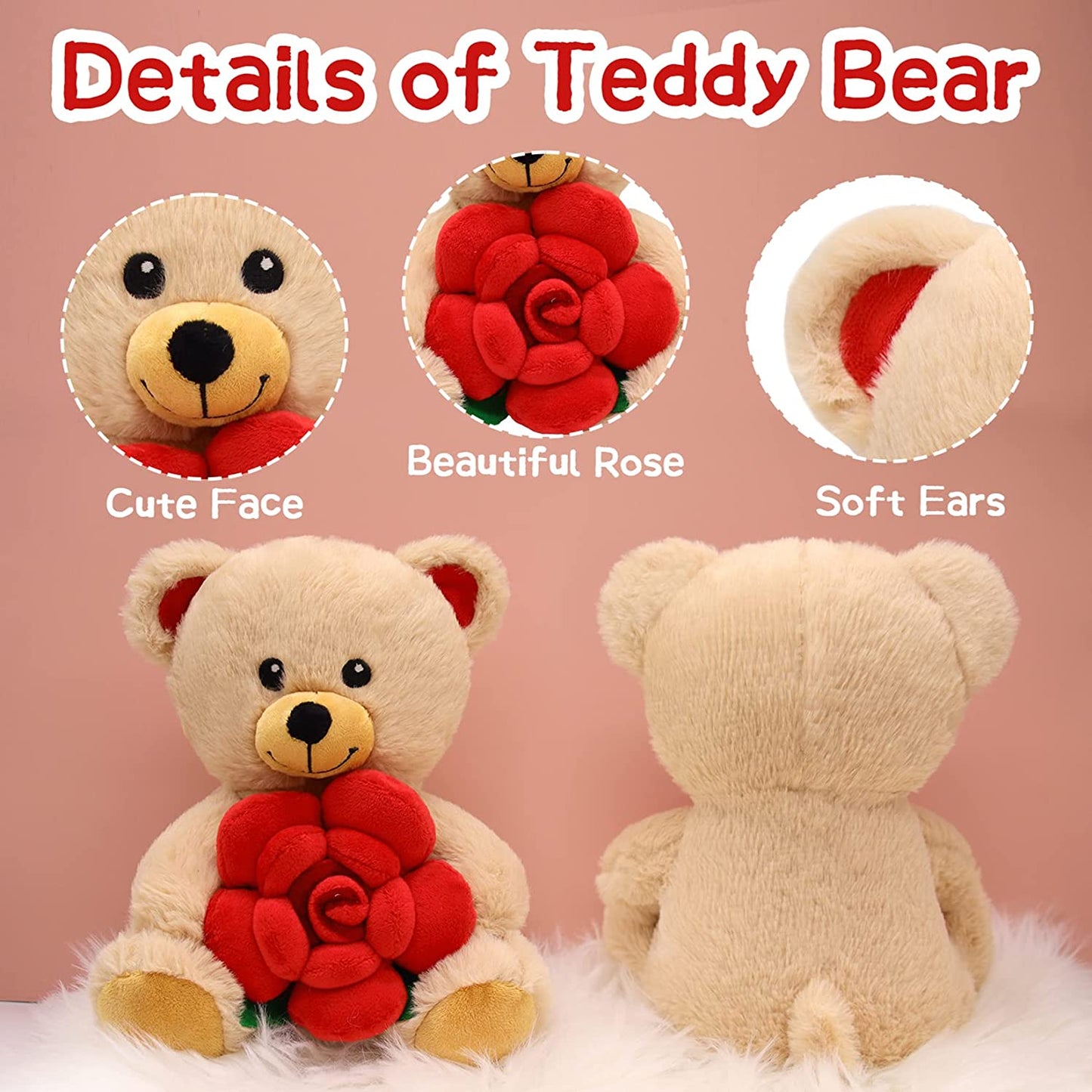 Valentines Day Teddy Bear Stuffed Animal, I Love You Teddy Bear with rose, cute plush teddy bear is a beautiful gift for lover, wife, perfect for Valentine's Day, birthday home decoration, Brown