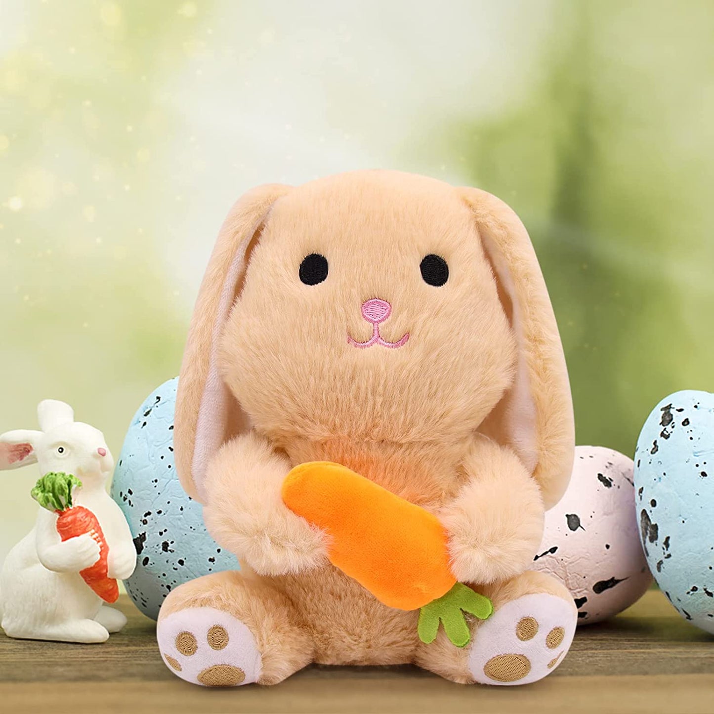 Easter bunny plush rabbie, rabbit plush toys for gift Easter, rabbit plush doll, brown rabbit plush toy with carrots, Valentine's Day Easter decoration gifts for children
