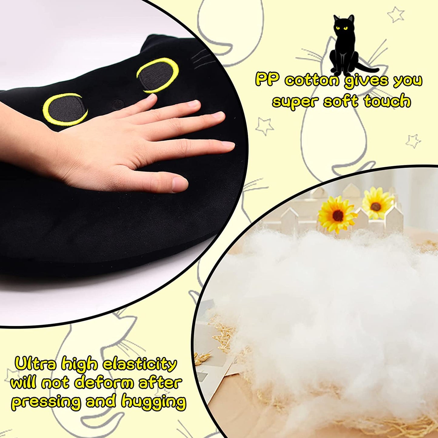 Black Cat Plush Cushion, Cute Cat Plush Toy, Soft Cat Shape Design Lumbar Spine Cushion Plush Stuffed Cat Doll Toy for Children Birthday, Halloween Christmas Gifts