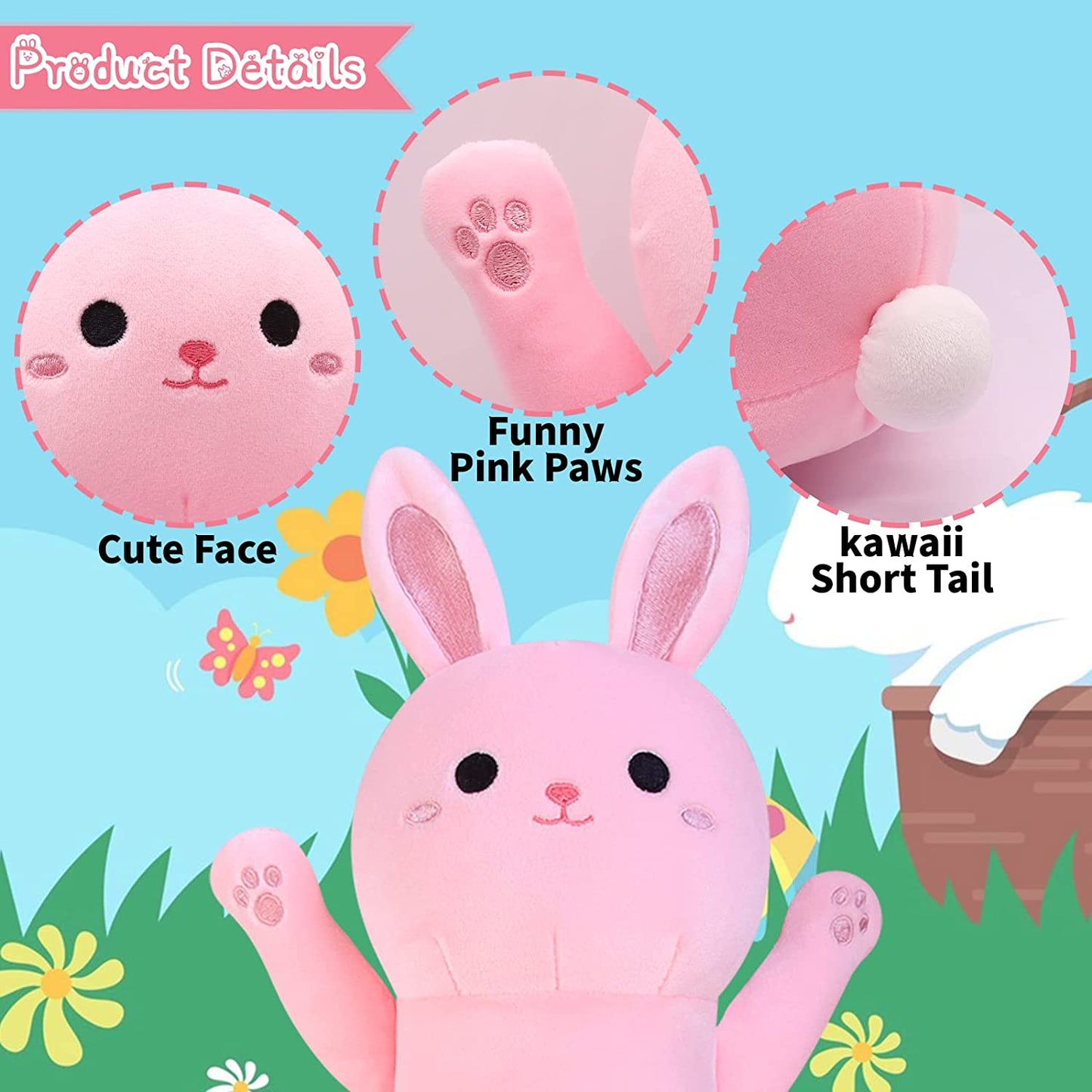 Long Bunny Plush Long Body Pillow Toy, 42" Kawaii Pink Long Bunny Stuffed Animals Bunny Plushie, Soft Long Rabbit Plush Hugging Pillow Plush Bunny Toys for Kids Birthday Valentines Day Easter Day Gift