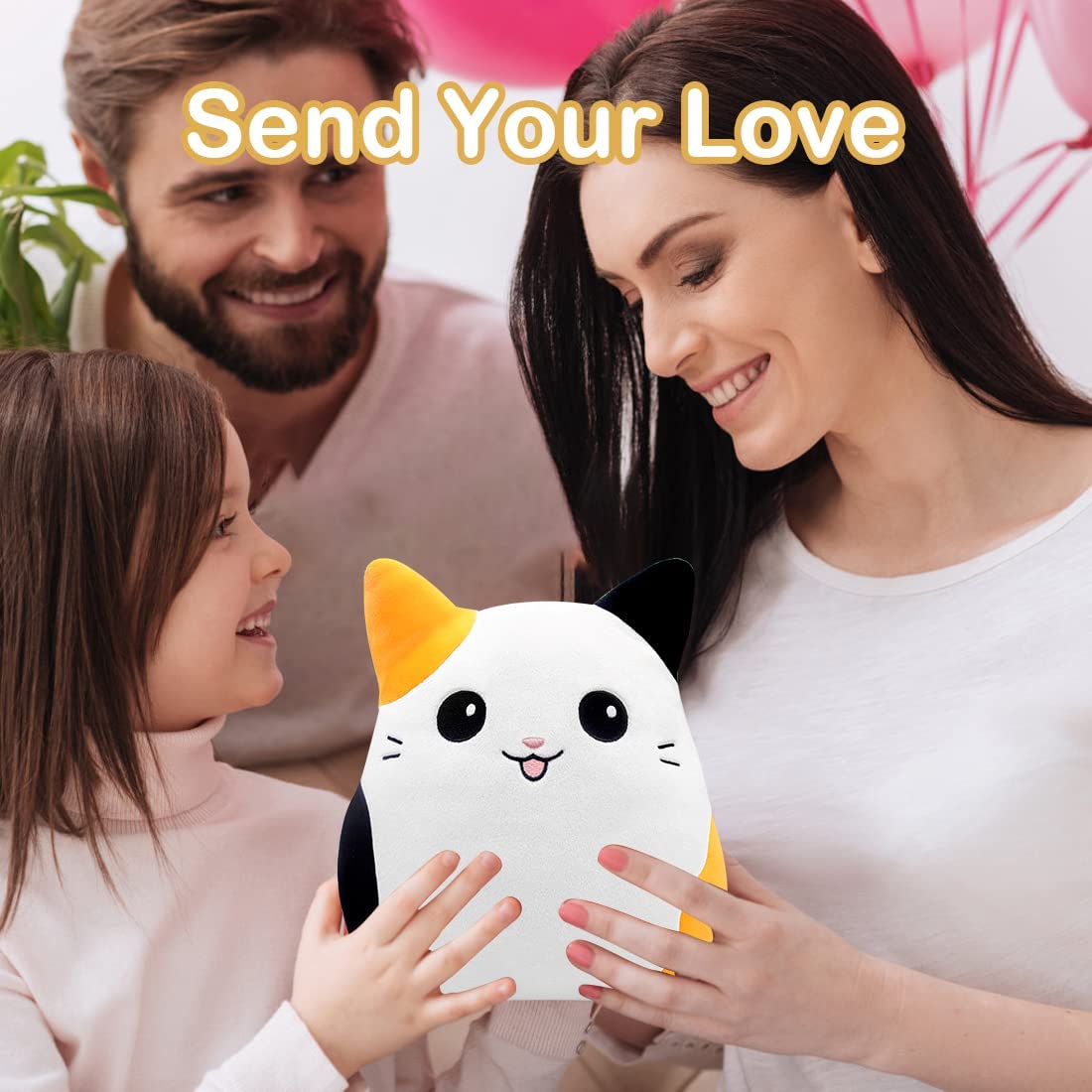 Cat Plushie Pillow Stuffed Animals Plush Toy for Kids,10Inch Kawaii Plushie Soft Hugging Pillow Calico Cat Plush Toys for Girls Boys, Cute Stuffed Cat Doll for Birthday Gift