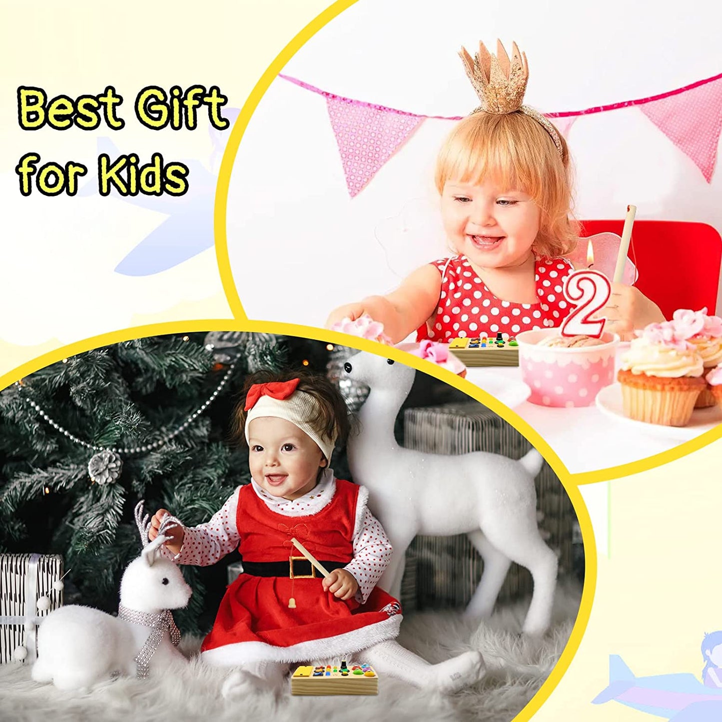 Busy Board with LED Light,Montessori Busy Board Toddler Toys,Wooden Busy Board with Light Up LED Buttons Fishing Game,Sensory Toys for Toddlers 3 Year Old,Travel Busy Board Baby Gifts