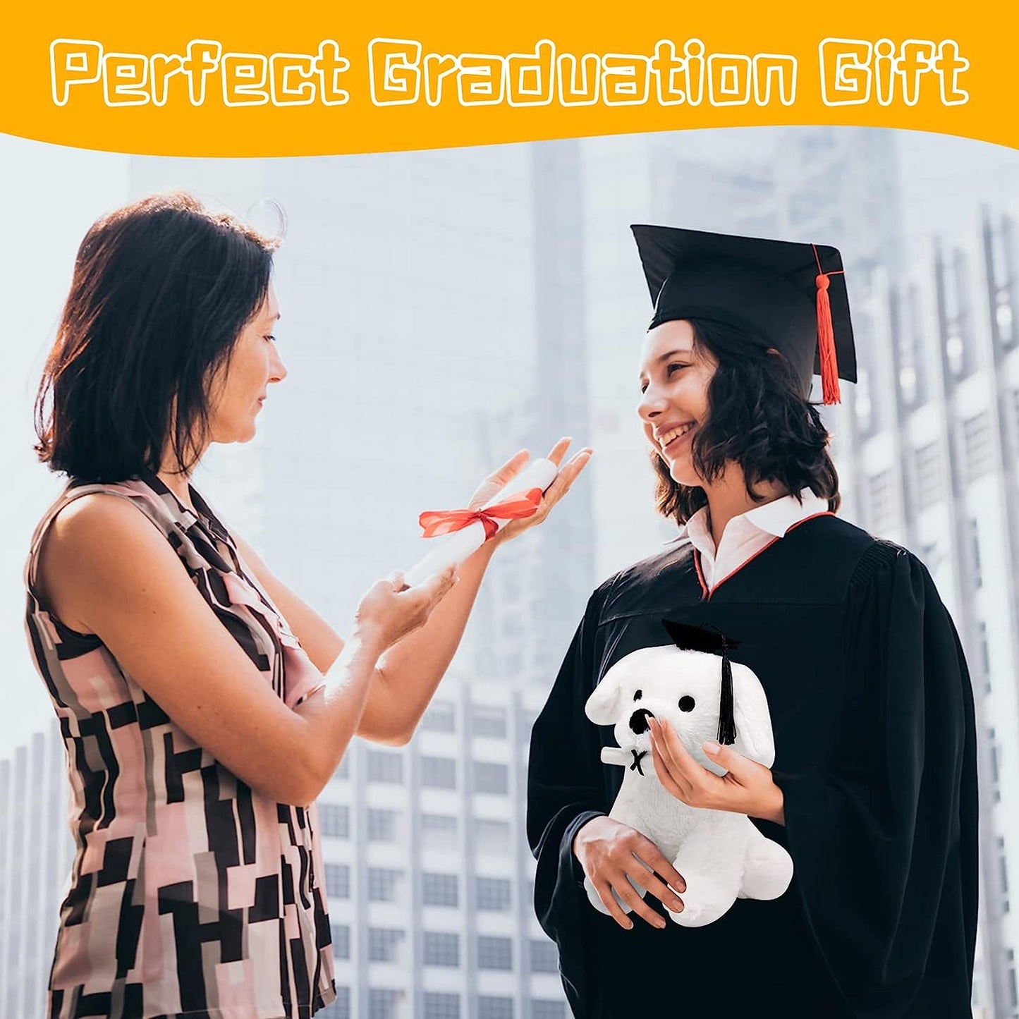 White Dog Stuffed Animals for Kids Girls Boys, Soft Cute Stuffed Dog Plush Dog with Graduation Hat, Kawaii Stuffed Animal Dog Plush Doll for 2023 Graduation Day Gift