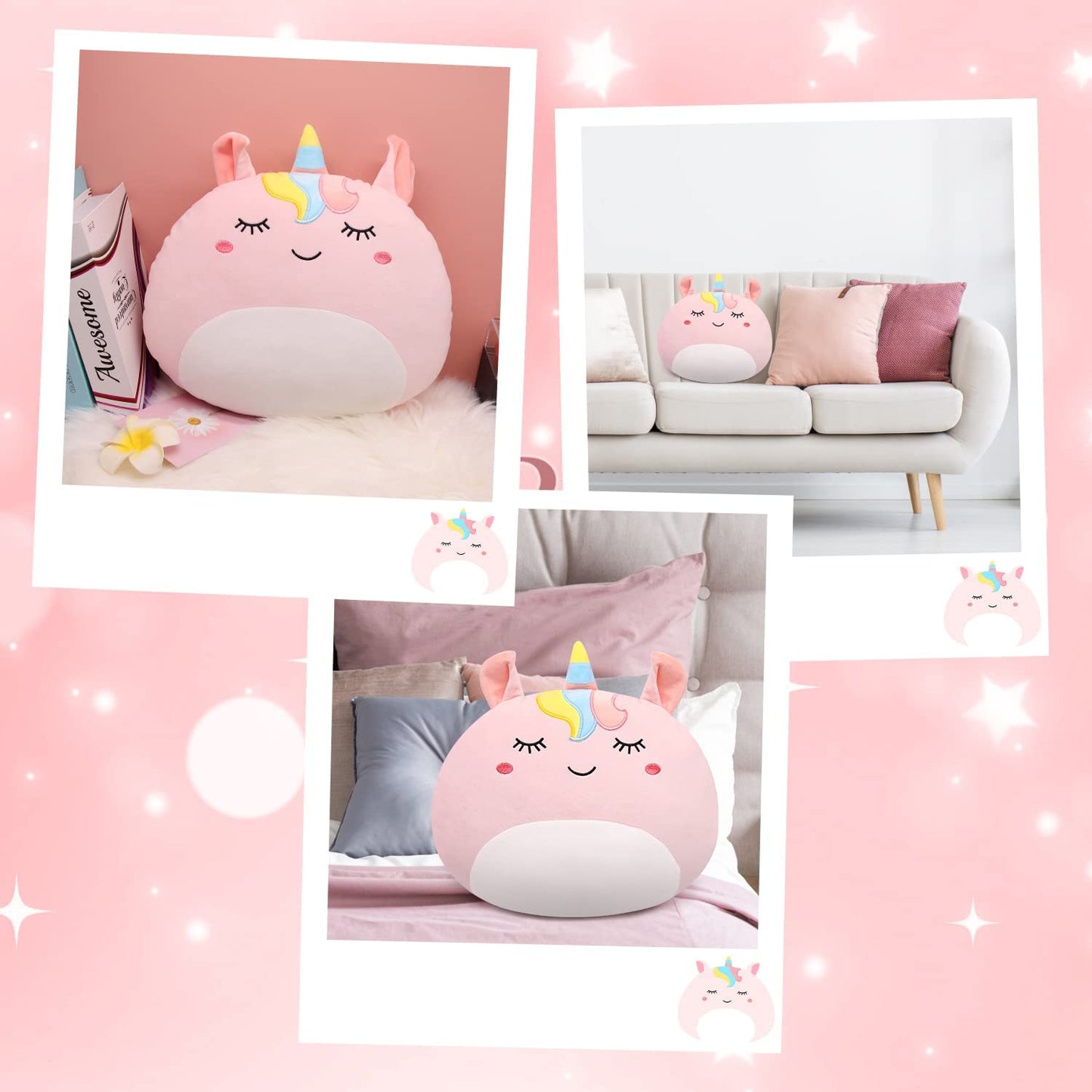 Valentines Day Gifts Plush Pillow Stuffed Animals for Girls - 12.5" Cute Pink Plushie Stuffed Horse Plush Toy, Soft Hugging Pillow Plush Animal Throw Pillows for Kids Christmas Birthday Gifts