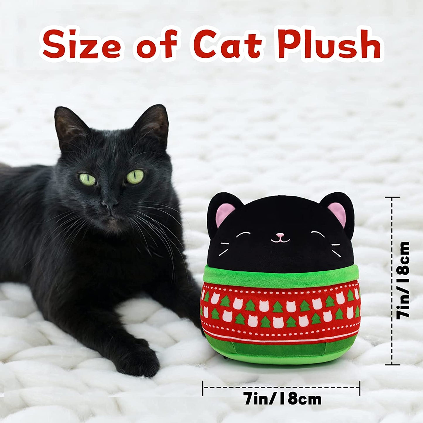 Black Cat Plush Pillow Cat Stuffed Animals, Soft Cute Christmas Plush Cat Pillow Cat Plushie Cat Doll, Kawaii Stuffed Animal Cat Plush Stuffed Cat Toys for Kids Birthday Christmas Decorations Gifts