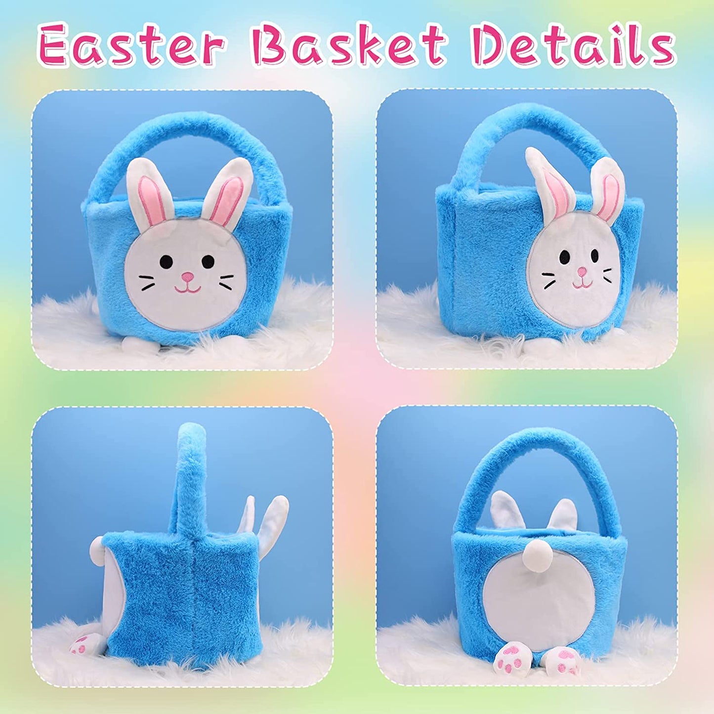 Easter Basket Bunny, Easter Baskets for Kids, Easter Egg Hunt Basket for Kids Bunny, Bunny Gifts Bags Carry Bucket Easter Decorations, Blue