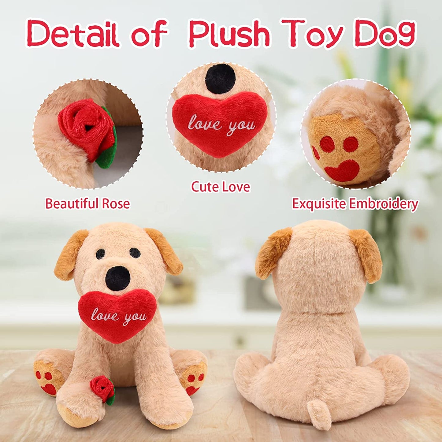 Valentines Day Gifts for Women Kids Wife Girlfriend , l Love You Dog Stuffed Animals with Rose, Dog Plush Gift for Her, Perfect for Graduation, Birthday Valentine's Day Decorative Gift