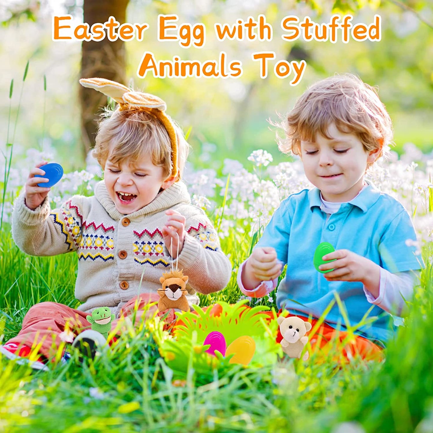 Easter Eggs Filled with Mini Animal Plush Toy Set, 12 Pack Cute Easter Stuffed Animal Keychain, Easter Basket Stuffed Animals for Easter Egg Hunt Party Supplies Favors, Easter Gift for Kids