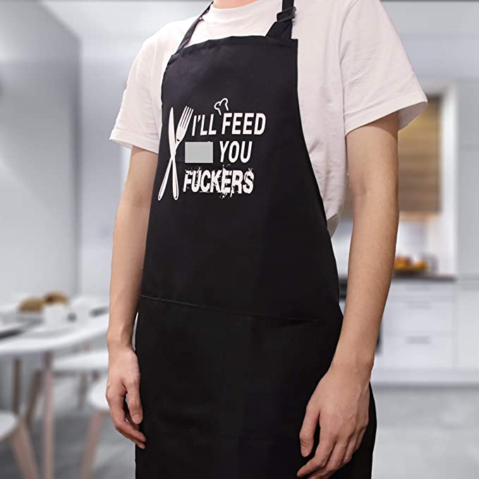 I'll Feed All You Aprons for Men Women,Adjustable Bib Grill Aprons with 3 Pockets and Adjustable Neck,BBQ Apron for men Black Funny Cooking Chef Apron Gift