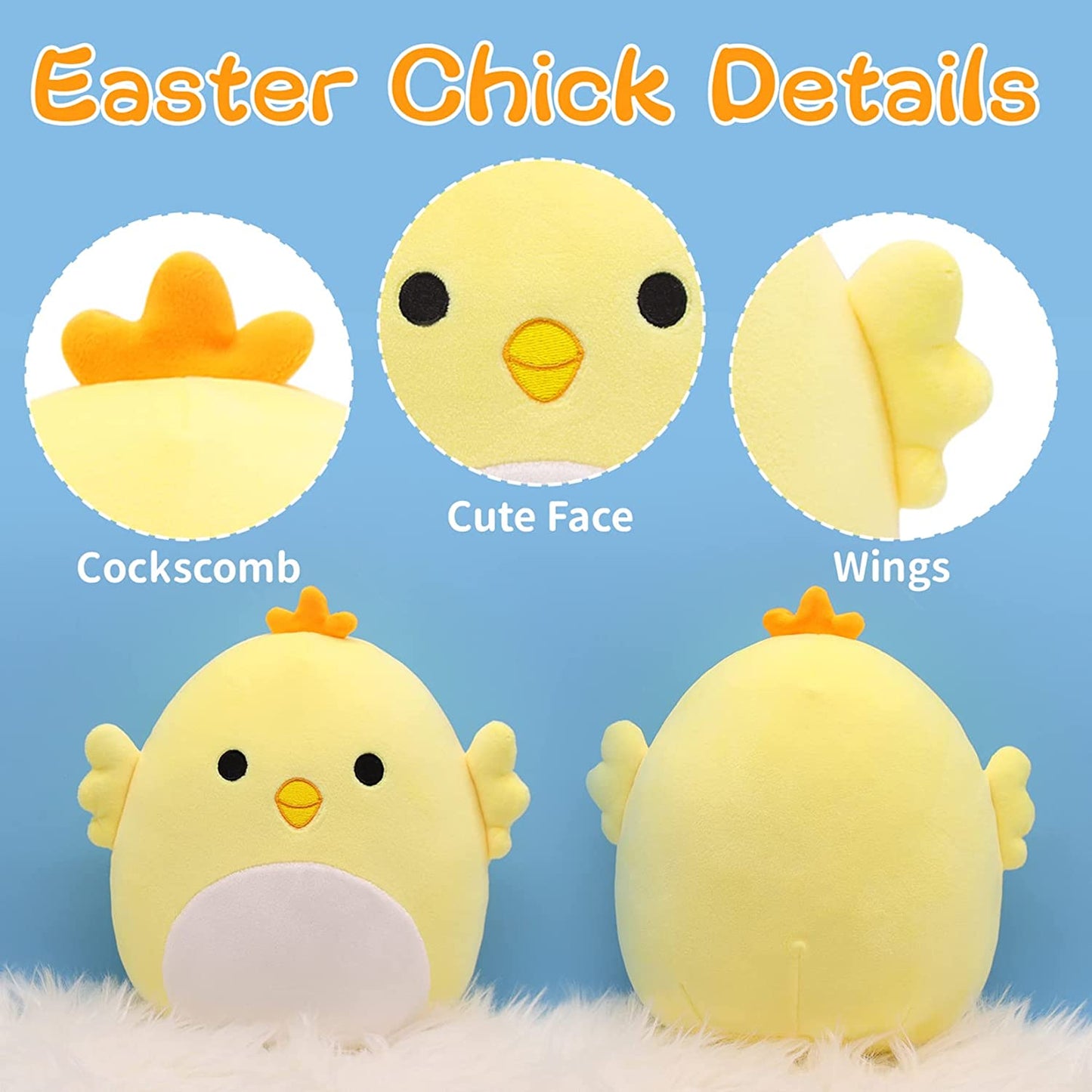 Easter Chick Plush Toys, Kawaii Chick Stuffed Animals Plushie, Soft Easter Chick Doll Pillow Easter Plush Gift for Kids