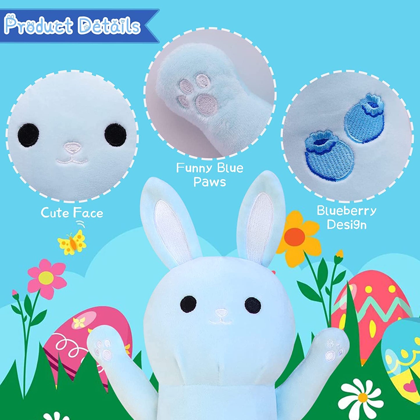 Long Bunny Plush Pillow Bunny Stuffed Animals, 23" Blue Long Plush Bunny Body Pillow, Cute Bunny Plushie Soft Cartoon Rabbit Plush Throw Pillow Toy for Kids Birthday Valentines Day Easter Day Gift