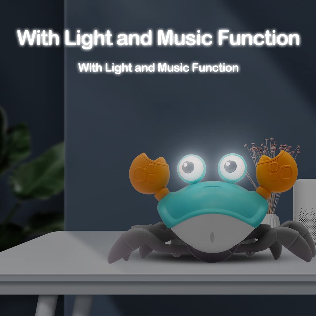 Crawling Crab Baby Musical Toy with LED Light Up, Crab Crawling Musical Toy for Baby, Toddler Interactive Crawling Toy Automatically Avoid Obstacle, Walking Crab Toys for Kids Boys Girls