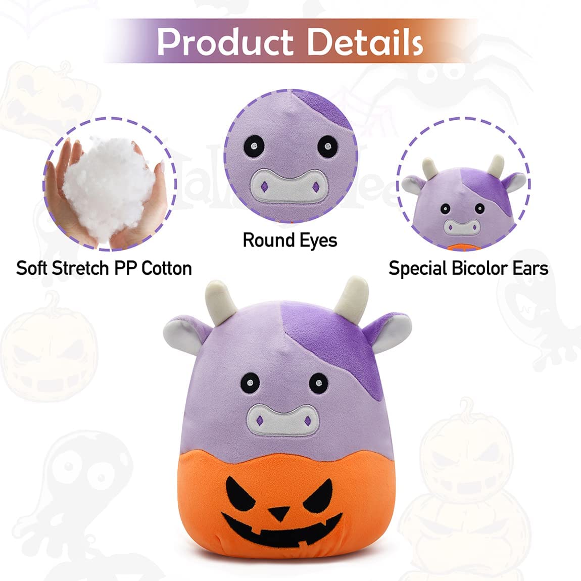 Cute Cow Plushie Pillow, Kawaii Cow Stuffed Animal Plush Toy, Soft Pumpkin Cow Plush Doll Halloween Plush Toy for Kids Birthday (Cow)