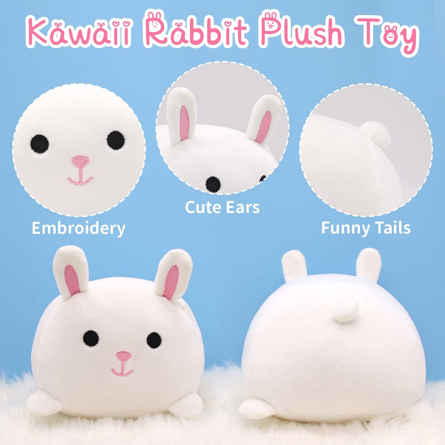 Easter Rabbit Plush, Rabbit Pillow Plush Toy, Kawaii Bunny Stuffed Animals Rabbit Plushie, Cute Rabbit Pillow Stuffed for Kids Easter Birthday Christmas Home Decoration, White