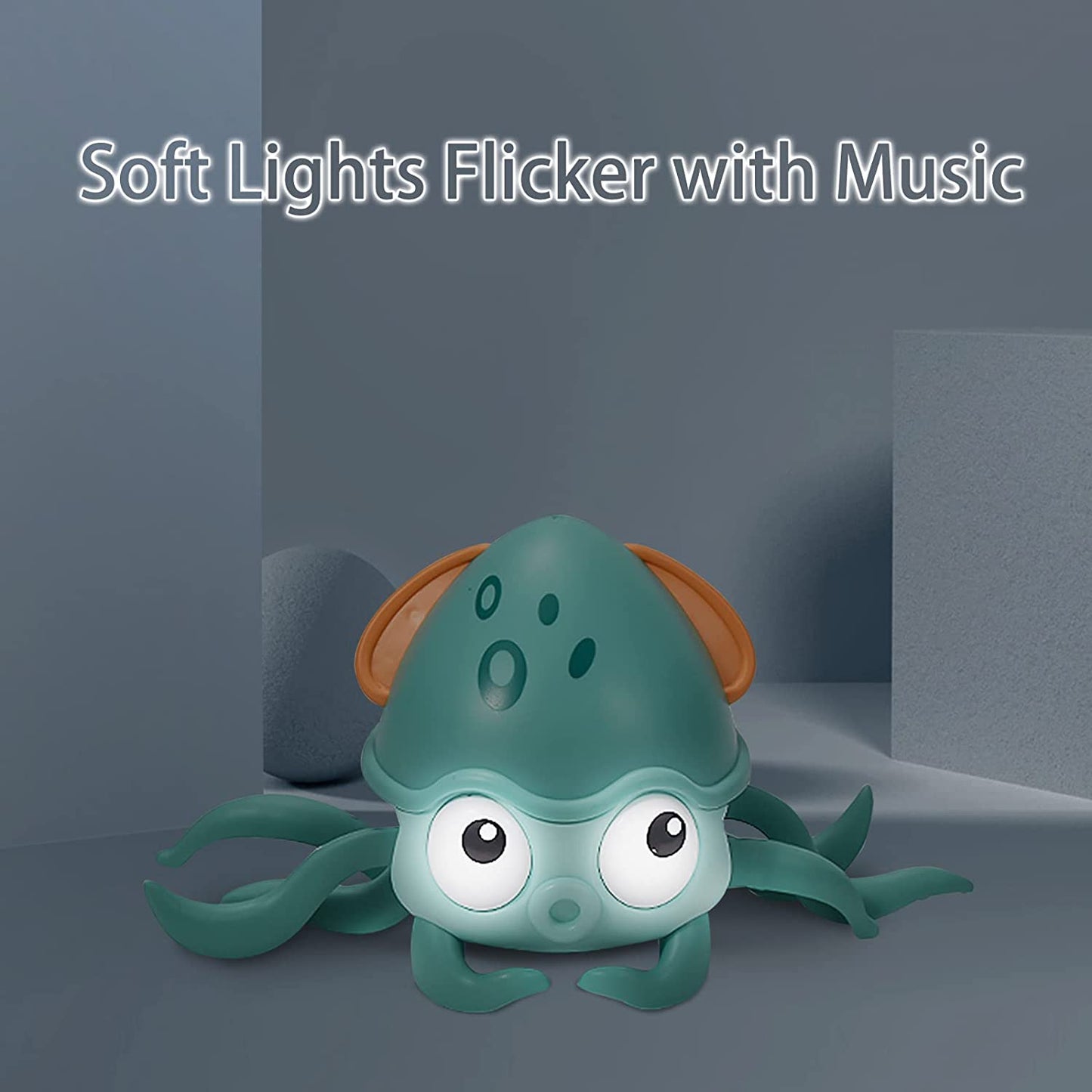 Baby Crawling Toy Musical Octopus - Electronic Movable Pet for Kids Toddler Interactive with Music, LED Light Up Automatically Avoid Obstacle Walking Toys, Blue