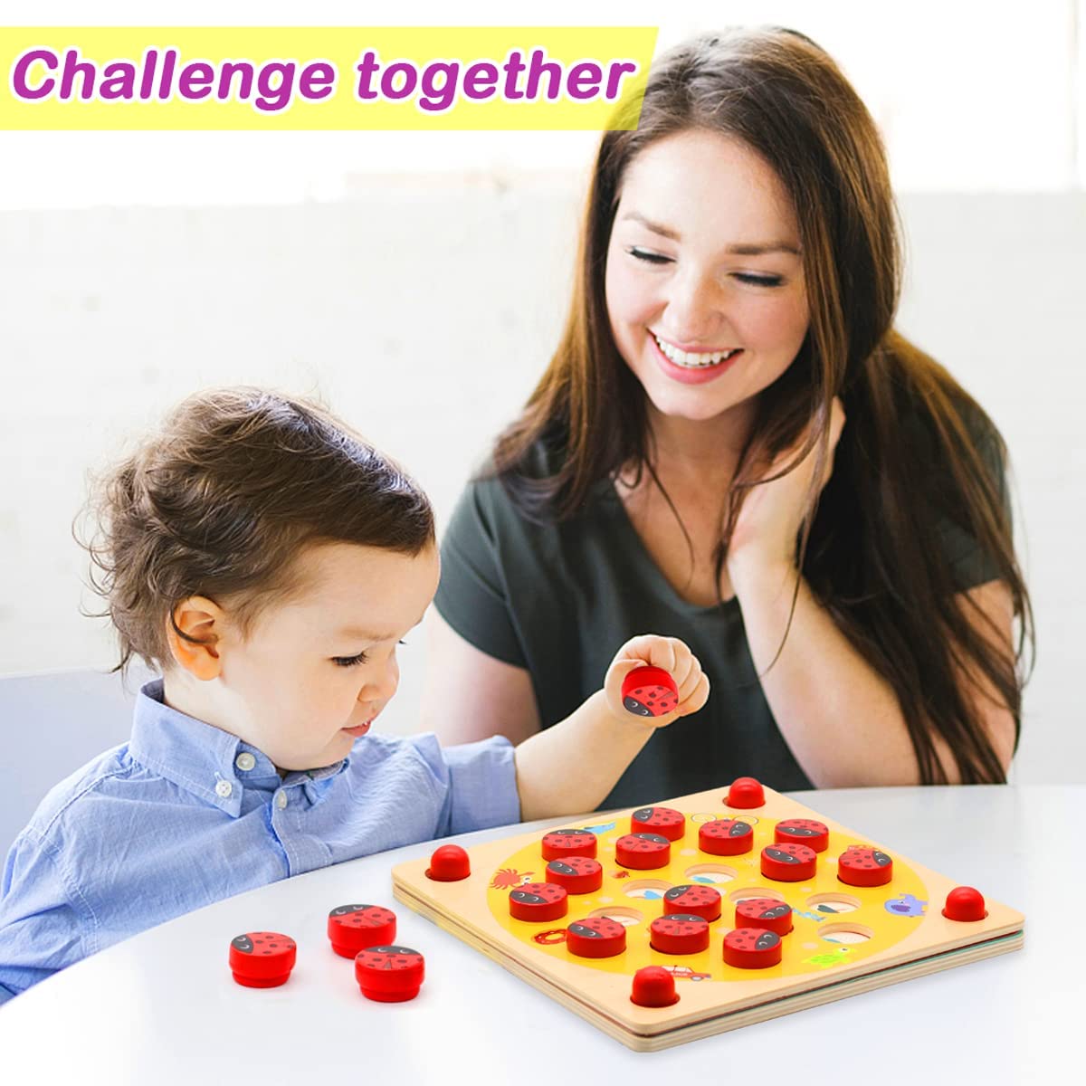 Ladybug's Garden Memory Games, Wooden Memory Matching Game, Educational Logical Thinking Match Board Toys Educational Games for Toddlers, Kids’ Game for Ages 3 and Up