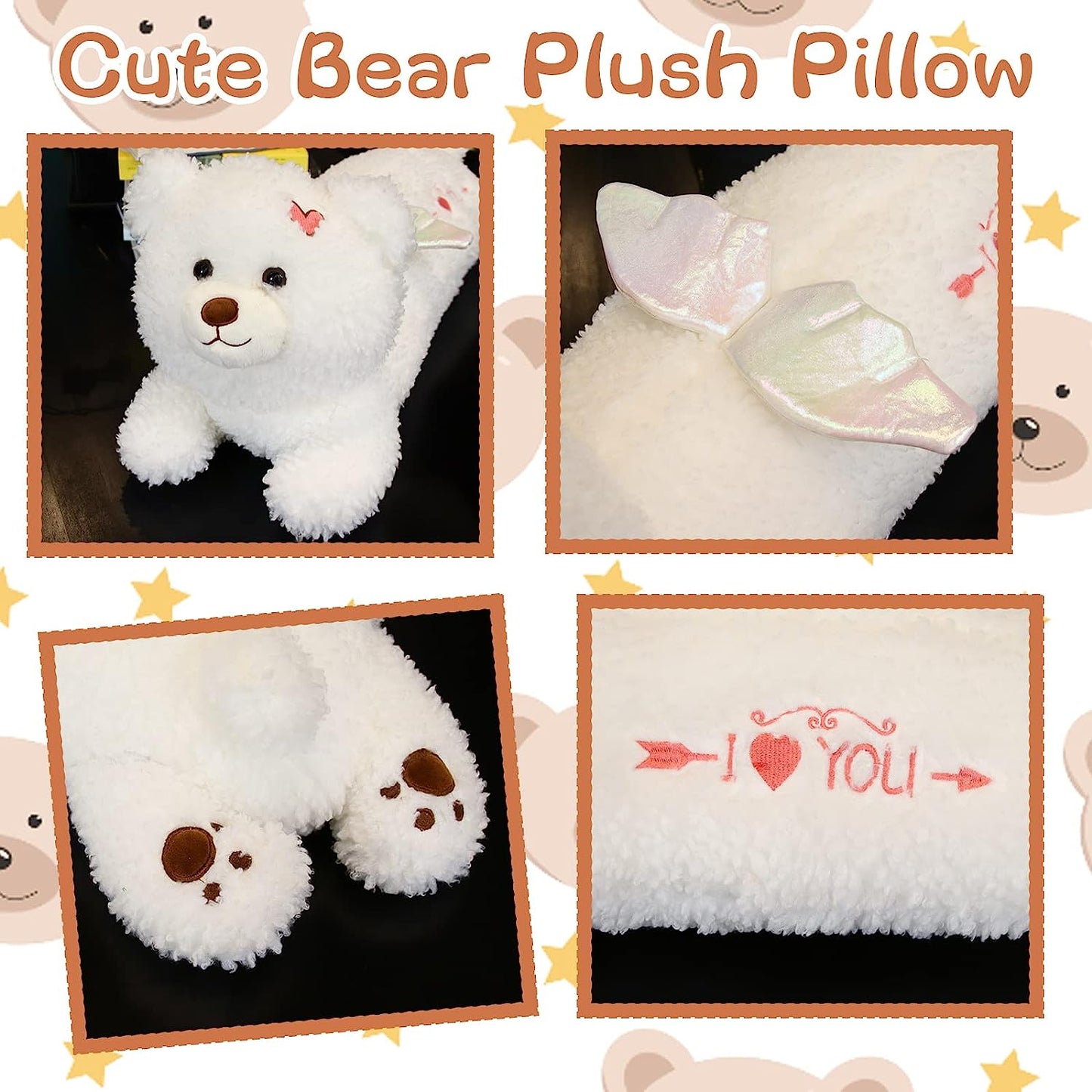 Long Teddy Bear Plush Pillow, 30" Big Bear Stuffed Animal Toys, Soft Teddy Bear Higging Pillow Doll, Cute Giant Sleeping Animal Body Pillow, Bear Plushies Doll Gift for Kids Girlfriend, White