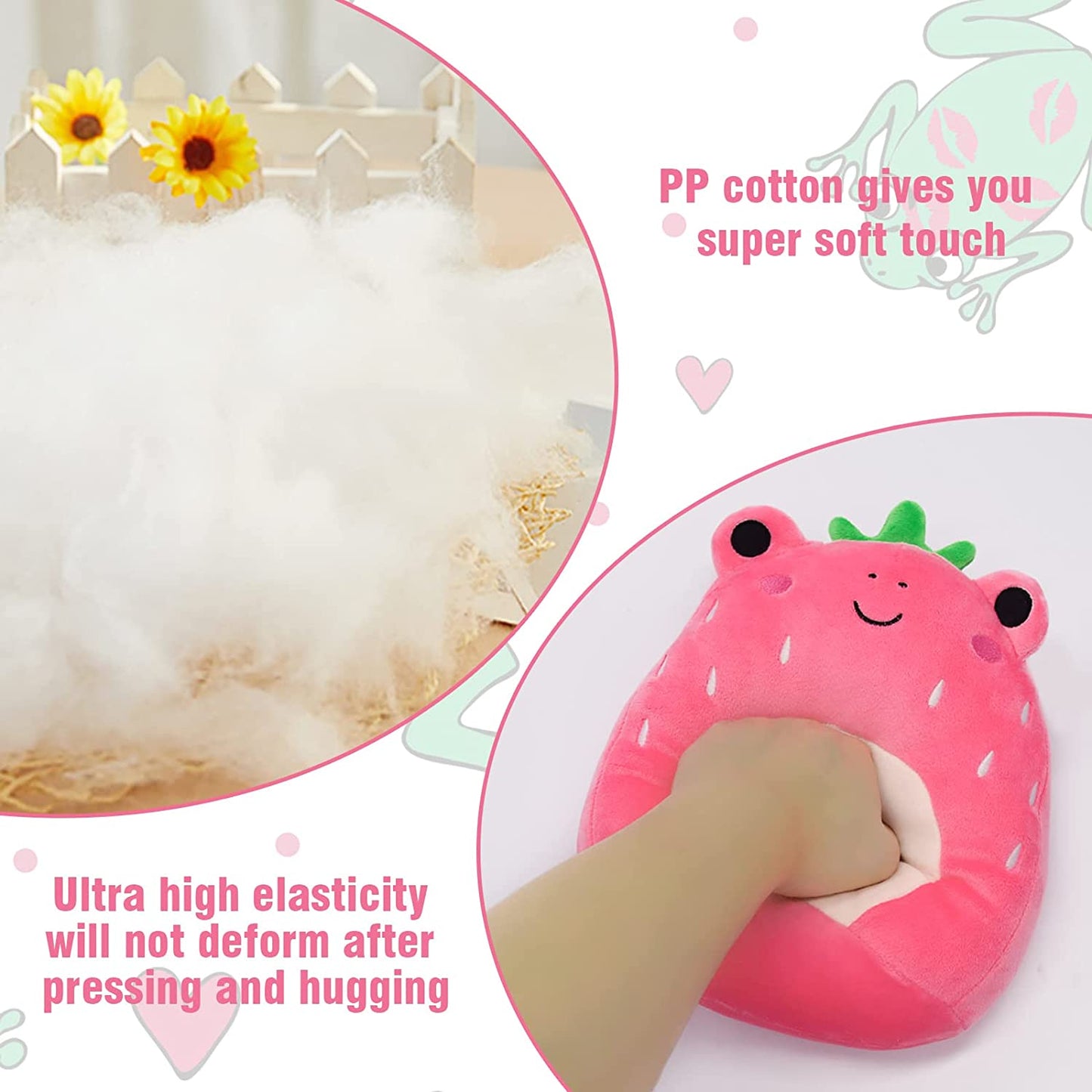 7 Inch Frog Stuffed Animals Pillow, 3D Cute Strawberry Frog Plushie Toy, Kawaii Frog Plush, Frog Pillow Plush for All Ages, Gift for Christmas Birthday Children's Day Home Decoration (Pink)