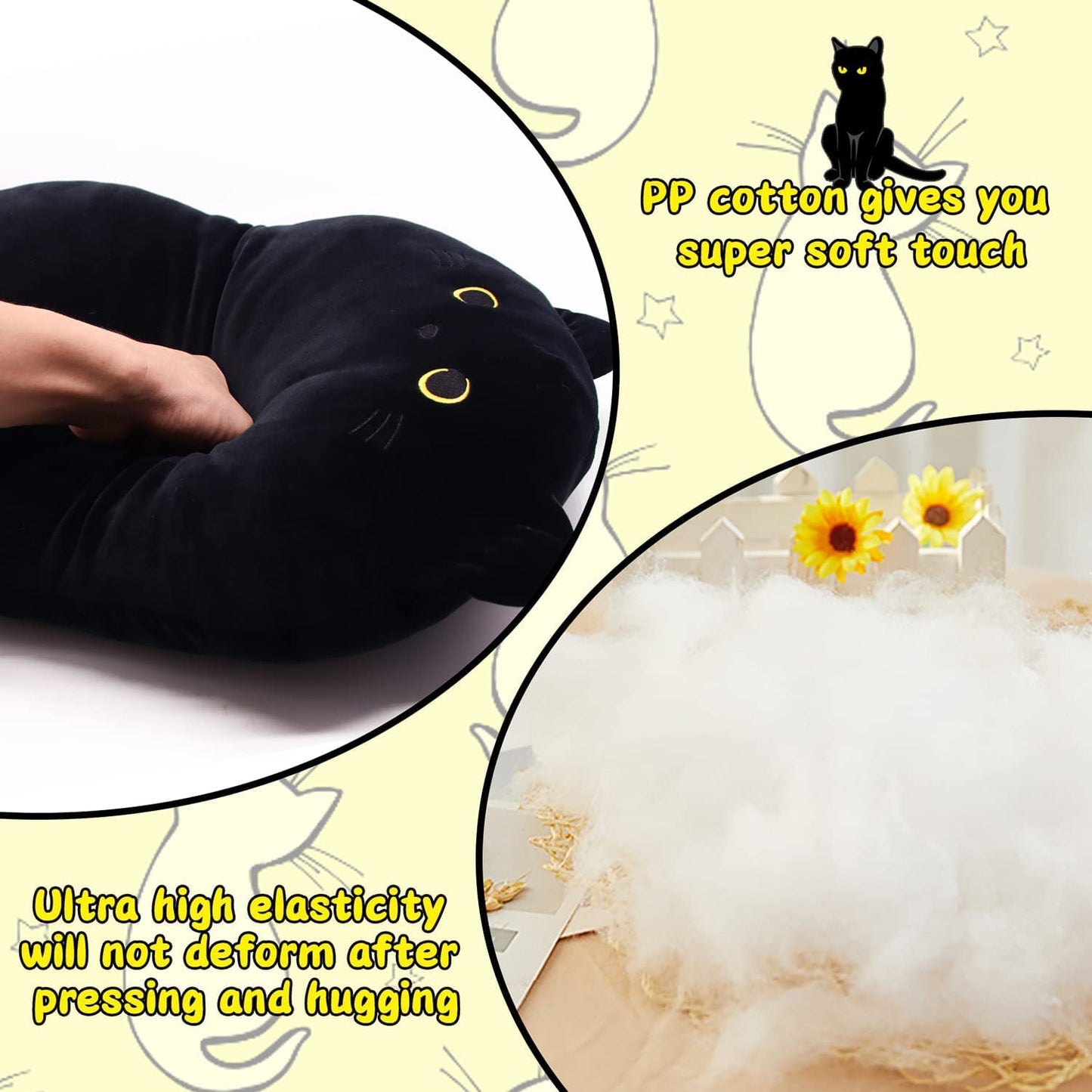 Black Cat Plush Toy Black Cat Pillow,Soft Plush Doll Cat Plushie Cat Pillow,Stuffed Animal Soft Plush Pillow Baby Plush Toys Cat Shape Design Sofa Pillow Decoration Doll