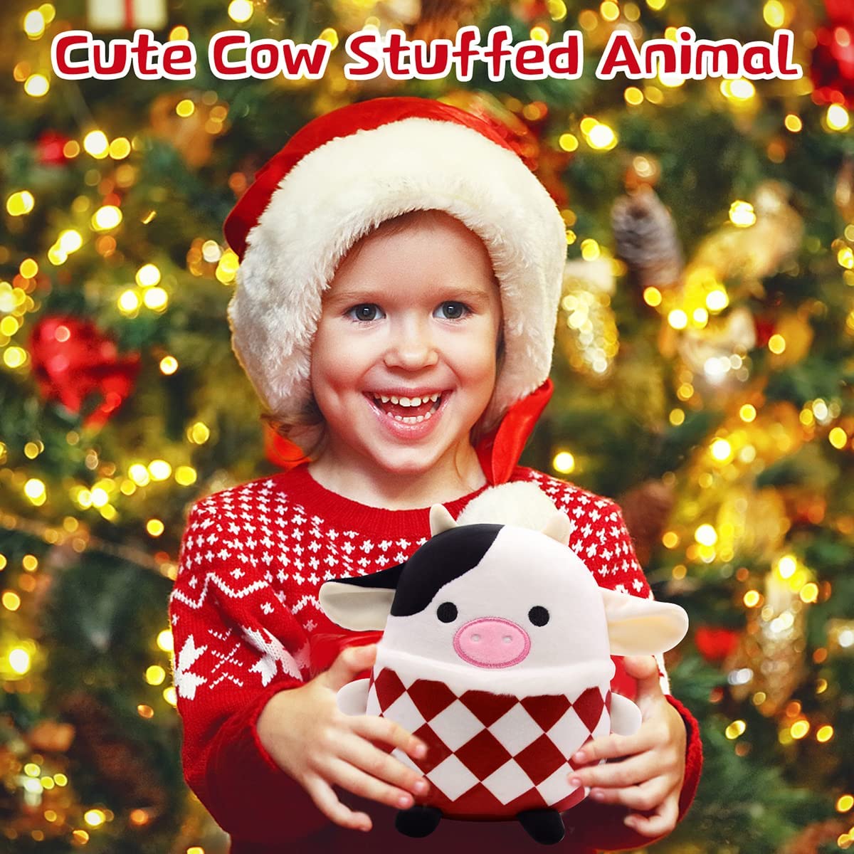 Cow Stuffed Animal Plush, 3D Cute Cow Plushie Pillow Toy, Cow Stuffed Animals Pillow, 20cm Soft Plush Cows Toy for Home Car Decoration, Gift for Kids Girlfriends Lover