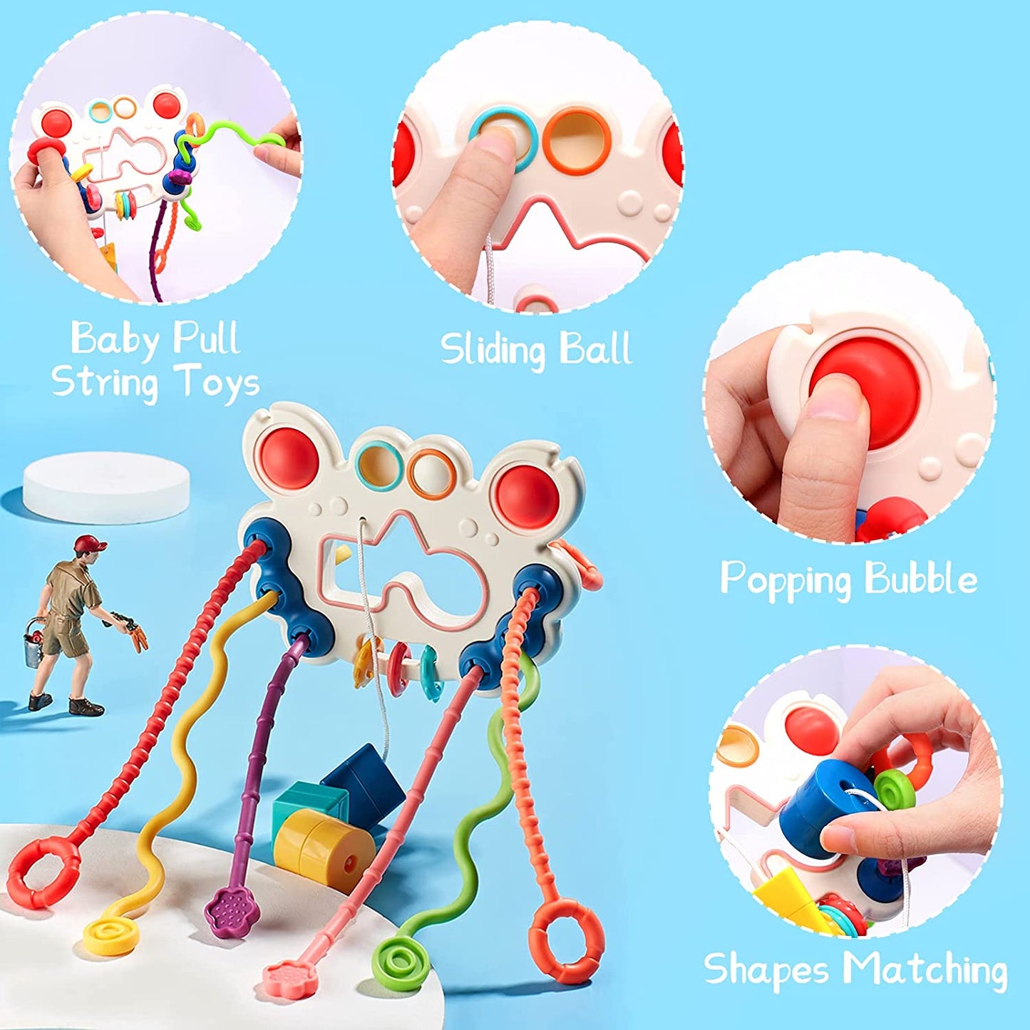 Montessori Toys for Babies 6-12 Months, Food Grade Silicone Pull String Activity Toys, Sensory Toys for Toddlers 1-3, Montessori Toys for 1 Year Old, Travel Toys for 1 Year Old, Baby Toys Gift