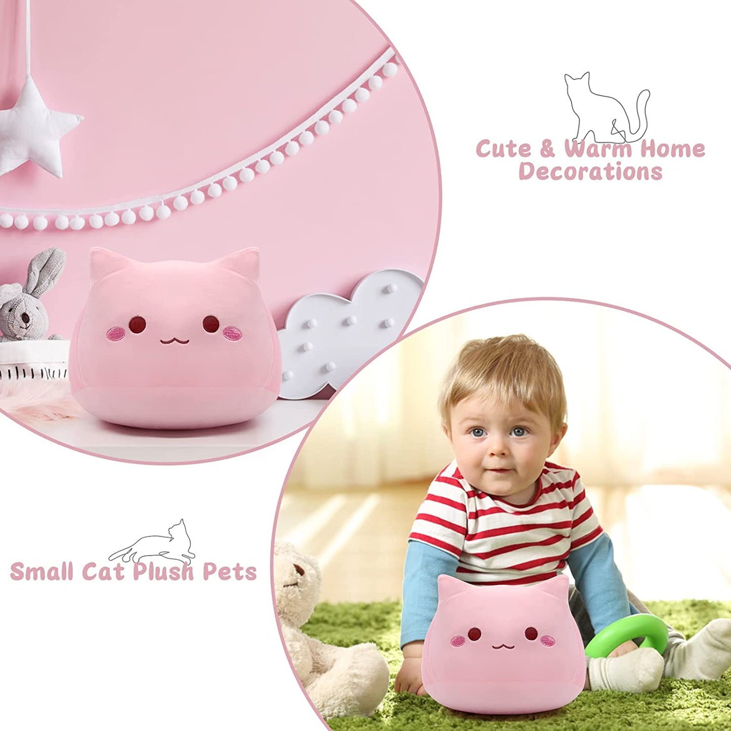 8" Cat Plush Pink Cat Pillow,Soft Plush Doll Cat Plushie Cat Pillow,Stuffed Animal Soft Plush Pillow Baby Plush Toys Cat Shape Design Sofa Pillow Decoration Doll