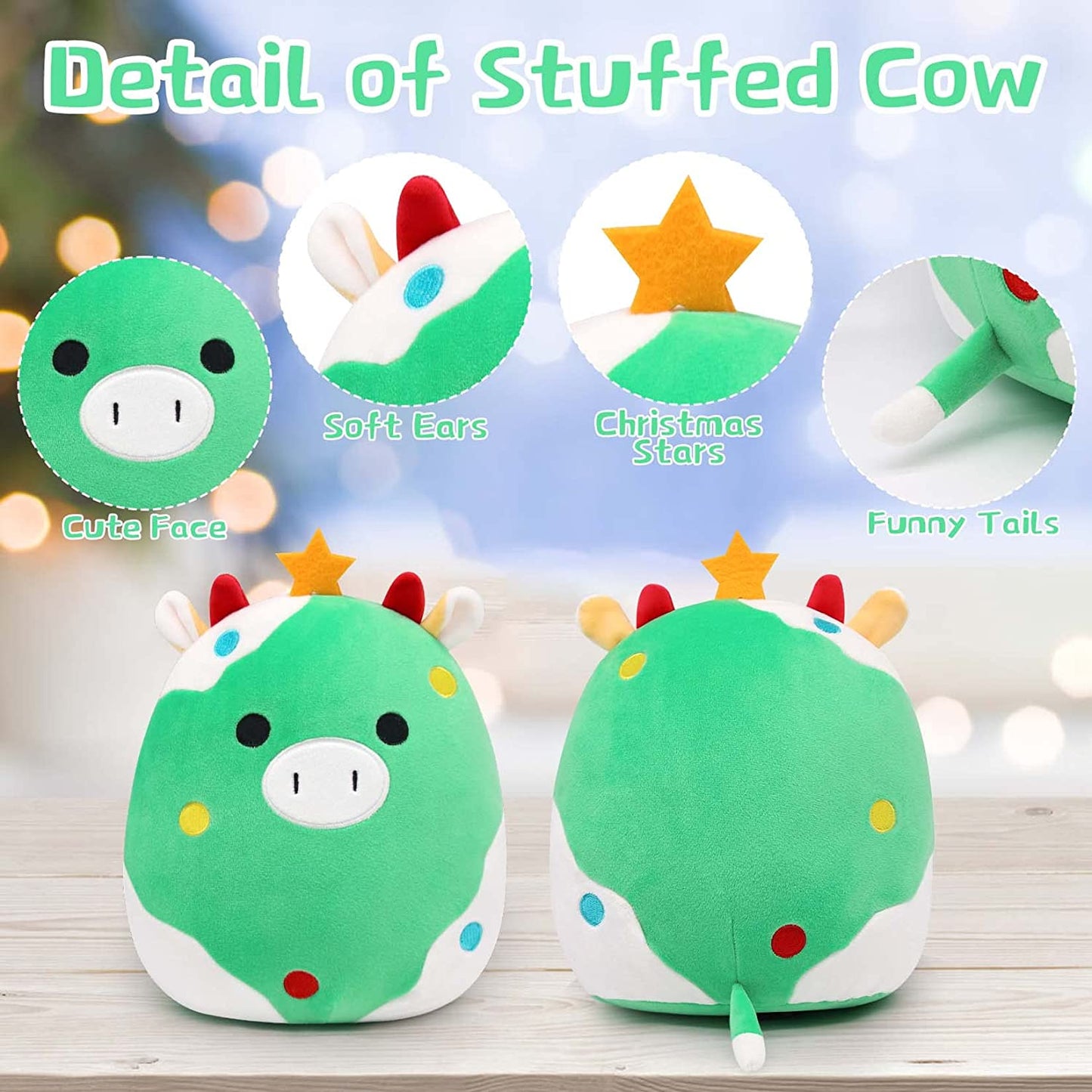 Christmas Cow Stuffed Animals Pillow, 3D Cute Cow Plushie Toy, Kawaii Cow Plush, Cow Pillow Plush for All Ages, Gift for Christmas Birthday Halloween Home Decoration