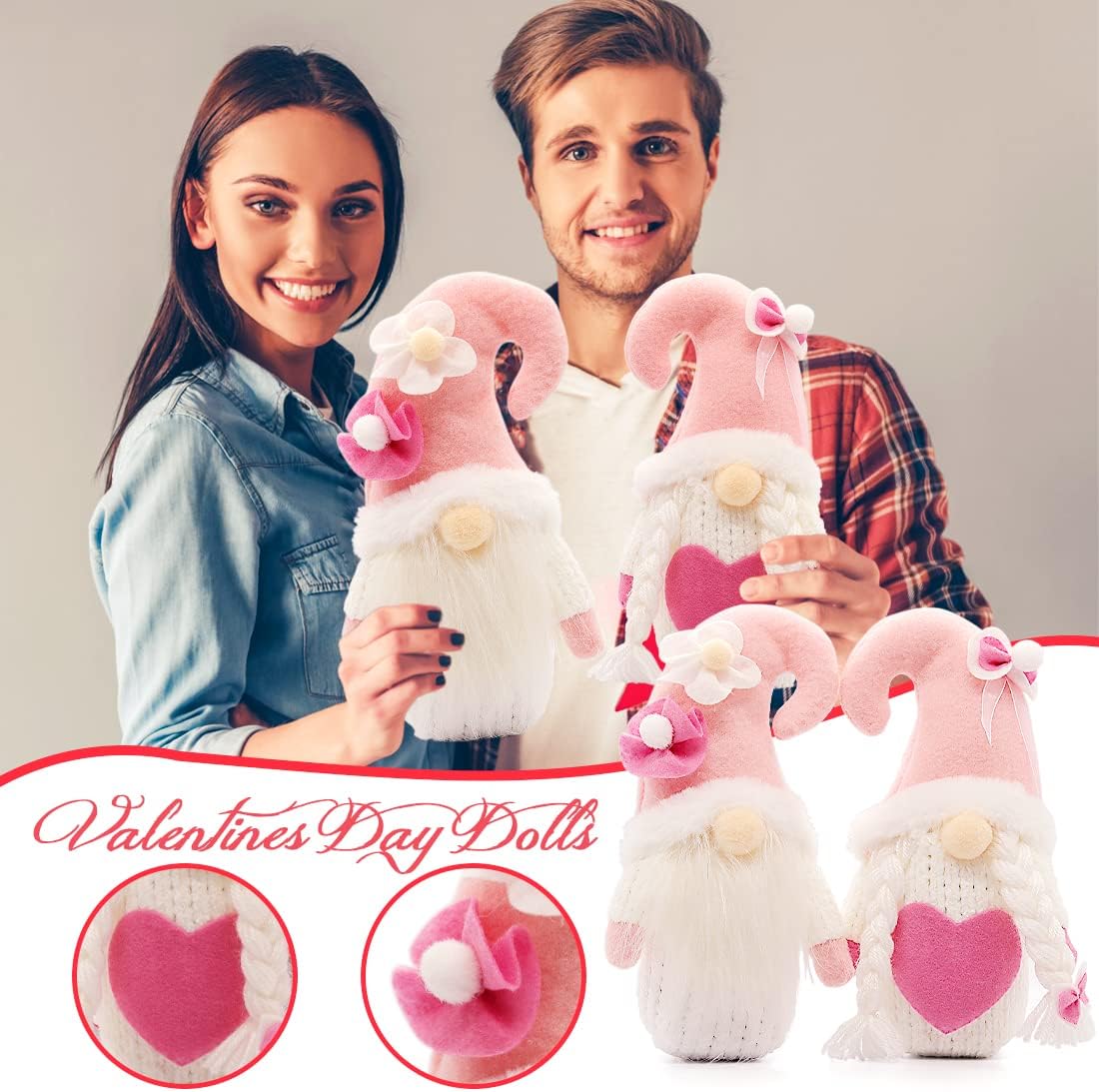 Easter Bunny Gnomes Plush, Easter Gnomes Decorations, Gnomes Ornaments Decorations Plush Doll Gnomes Easter Gifts Spring Gnomes Decor (Pink-White)