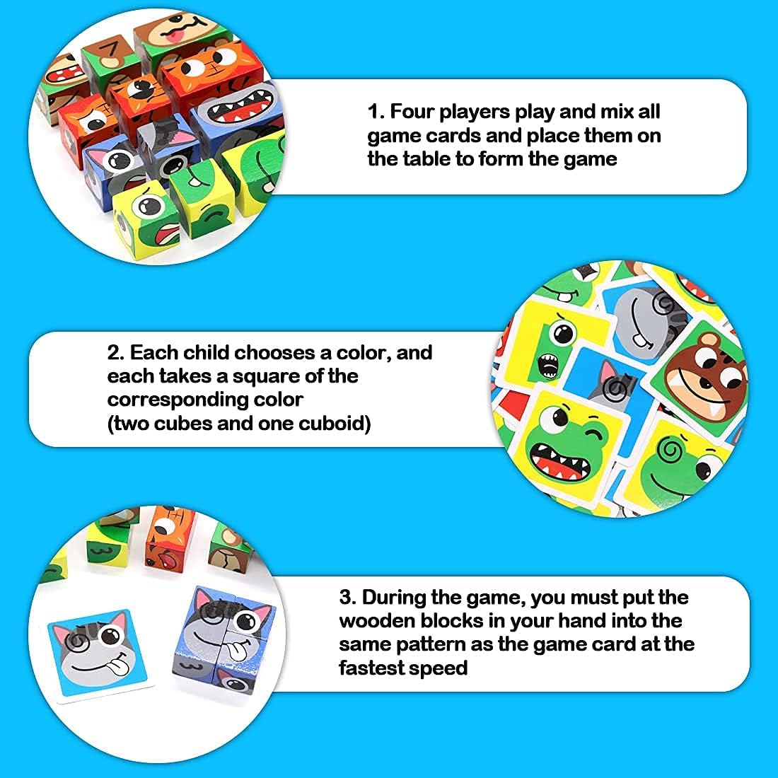 Wooden Cubes Expression Puzzle Expressions Matching Game Cube Match Game Puzzles Games for Kids Ages 3 4 5, Match Puzzle Games The Cuzzle Game from New Wave (Animal)