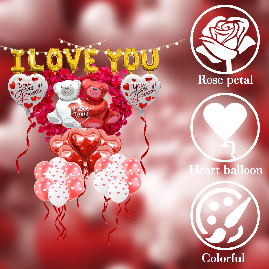 Valentines Day Balloons Kit I Love You Decoration Set Gold I Love You Banner 1000 Pieces Red Rose Petals Wedding Flower Decoration Foil Balloon Valentine Decorations Party Supplies