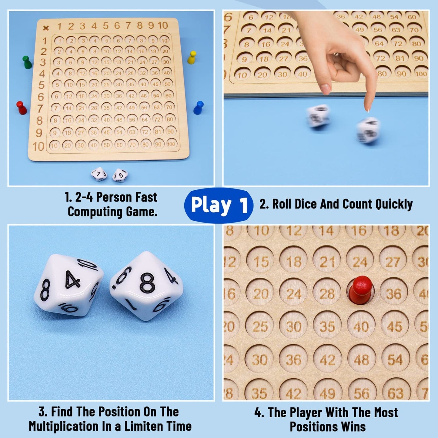 Wooden Math Multiplication Board Games Montessori Multiplication Board Game, Educational Multiplication Game Math Blocks Board Montessori Children Counting Toy for Toddlers Kids Over 3 Years Old