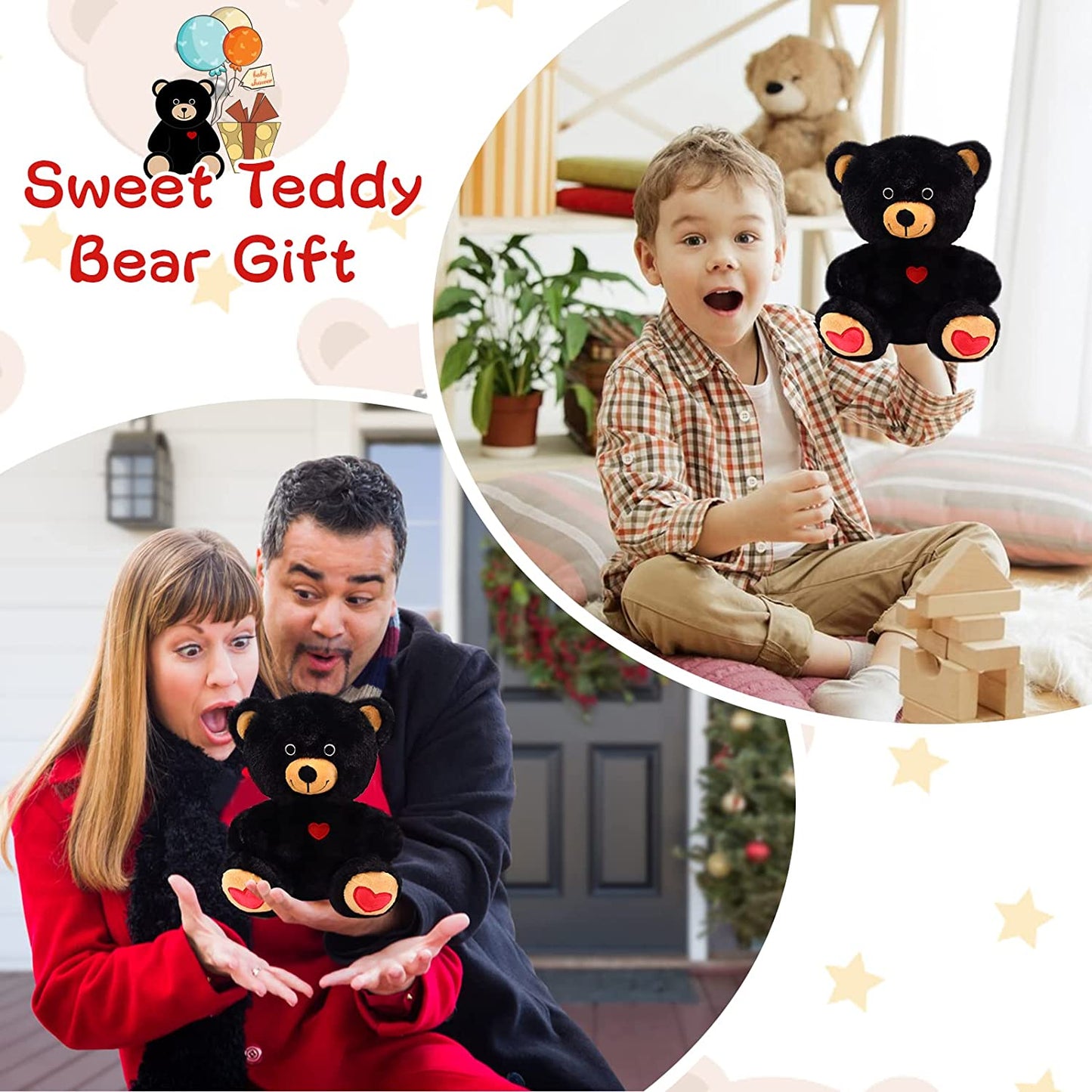 Valentines Day Gifts for Her Him Girlfriend Boyfriend, 9“ Cute Black Teddy Bear Stuffed Animals with Red Heart, Teddy Bear Plush Stuffed Animal Bear Valentines Day Decoration Plush Gift for Kids