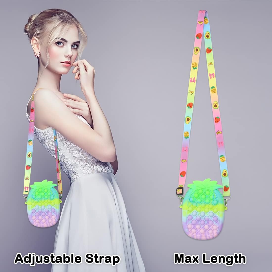 Pop On It Purse Fidget Toys Pop Shoulder Bag,Rainbow Pop Fidget Bag Toy,Push Popper Purse Kids Crossbody Bag Handbag Fidget Toys for Girls and Women