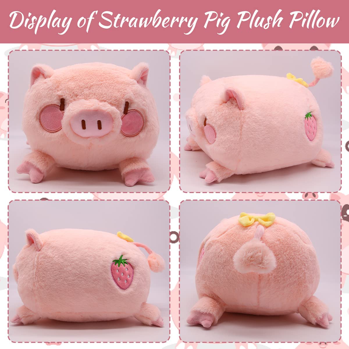 Pink Pig Plush Toy, Kawaii Strawberry Pig Cuddly Toy Stuffed Animal Cushion Toy, 35 cm Soft Plush Pig Stuffed Toy Doll Gift for Children (Strawberry Pig)