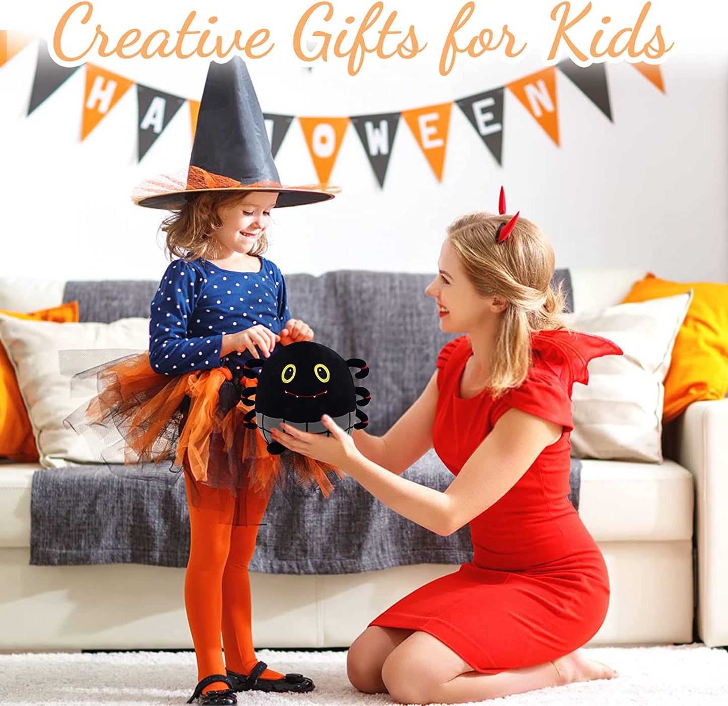 Halloween Spider Stuffed Animals Black Spider Plush Pillow Toys, 9” Kawaii Halloween Plushie Stuffed Spider Plush Toys, Cute Soft Stuffed Animal Spider for Halloween Christmas Birthday Kids Gifts