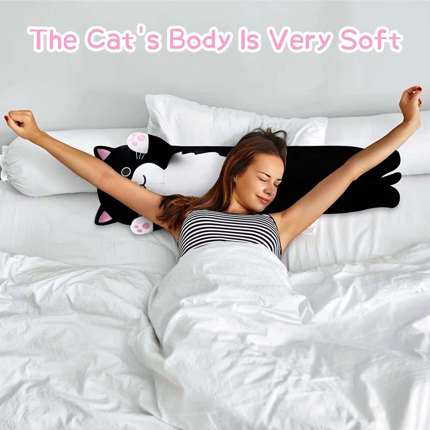 Long Cat Plush Long Plush Body Pillow, 39.5" Cute Long Cat Stuffed Animals Cat Plushie, Soft Kawaii Long Black Cat Plush Doll Stuffed Cat Toys for Kids Birthday Christmas