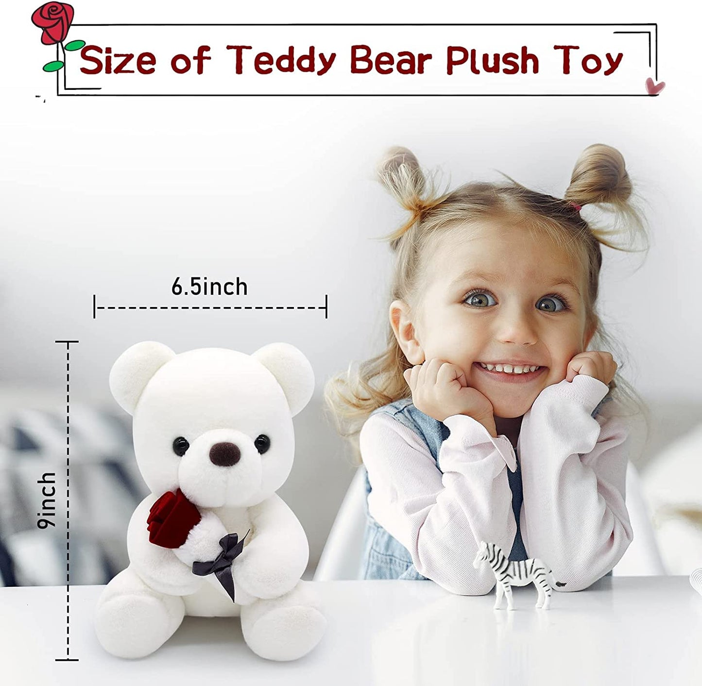 Valentines Day Gifts Teddy Bear Plush Stuffed Animal, Teddy Bears Stuffed Animals with Rose Gift for Her and Kids Stuffed Animals Toy Stuffed Animal Gifts Valentines Day Decor 10 Inch