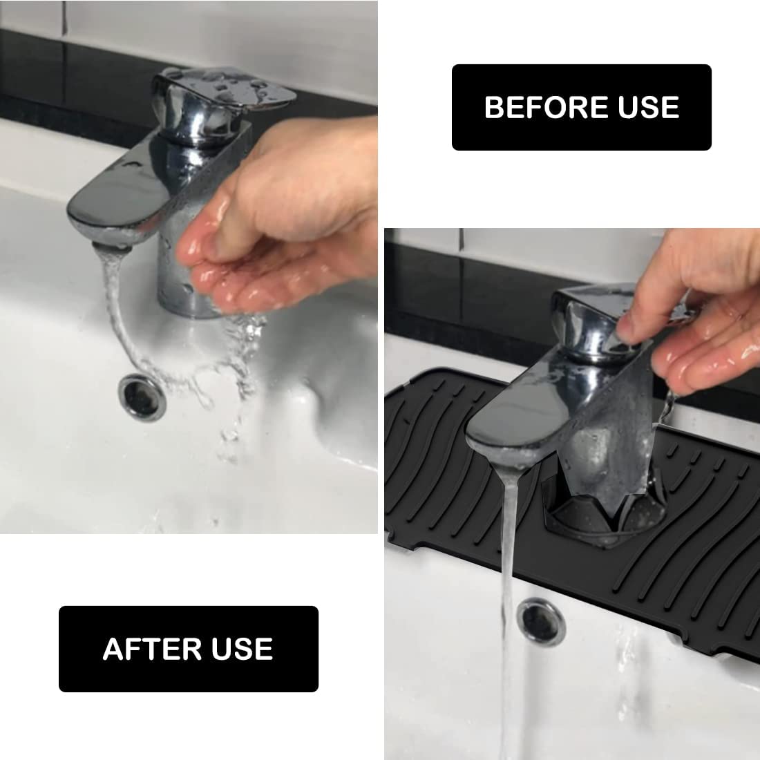 Sink Faucet Mat Sink Splash Catcher Faucet Mat, Water Catcher Mat Under Sink Mats for Kitchen Countertop Protect, Silicone Water Drying Pad for Bathroom, Bar, RV