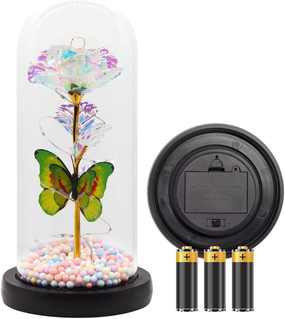 Valentine's Day Decoration Enchanted Rose in Glass Dome for Her, Galaxy Rose Flower in Glass Dome Valintine Day Gifts for Women Girlfriend