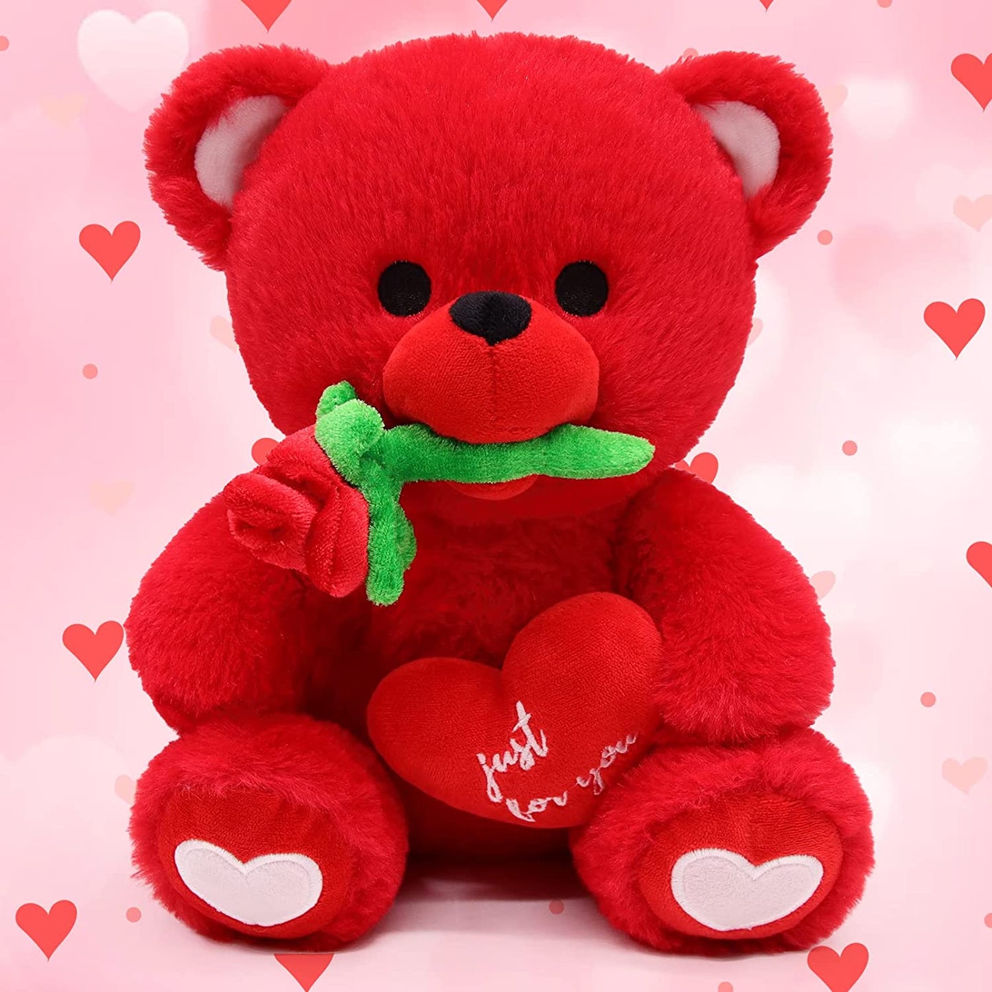 Valentines Day Gifts Teddy Bear Stuffed Animal for Girlfriend Boyfriend, 9.5“ Cute Red Teddy Bear Plush Holding Red Heart with Rose, Cute Valentines Day Stuffed Animals Bear Gifts for Kids Her Him