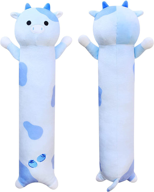 Long Blueberry Cow Plush Body Pillow, 19.5" Kawaii Blueberry Cow Stuffed Animals Cow Plushie, Blue Long Cow Pillow Soft Plush Cow Long Throw Pillow Toy for Kids Girls Boys Valentines Day Gifts