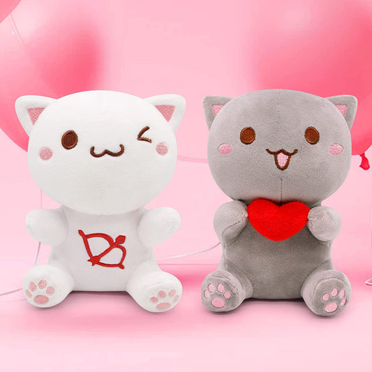 2Pcs Cat Plush Toy Set Valentines Day Plush Gifts, Kawaii Small Cat Stuffed Animals Cat Plushie, Cute Plush Cat Pillow Doll Stuffed Cat Plush Toys for Kids Girlfriend Wife Boyfriend