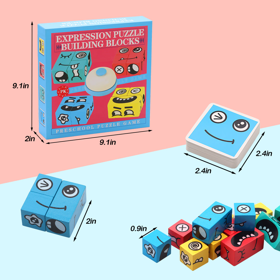 Wooden Expressions Matching Block Puzzles,Face-Change Rubiks Cube Game Educational Puzzle Board Games Toy Magic Cube Building Blocks Game for Kids Preschool Ages 3 Years and Up