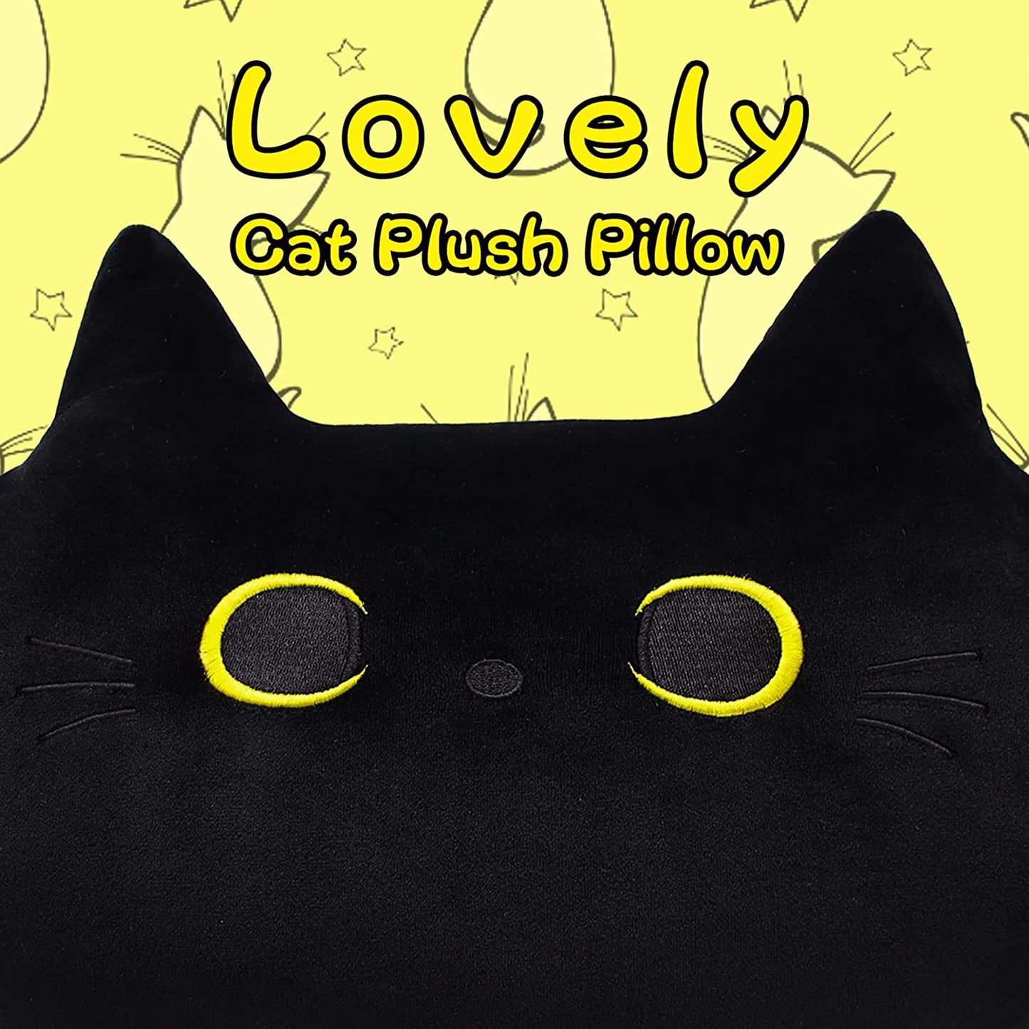 Black Cat Plush Cushion, Cute Cat Plush Toy, Soft Cat Shape Design Lumbar Spine Cushion Plush Stuffed Cat Doll Toy for Children Birthday, Halloween Christmas Gifts