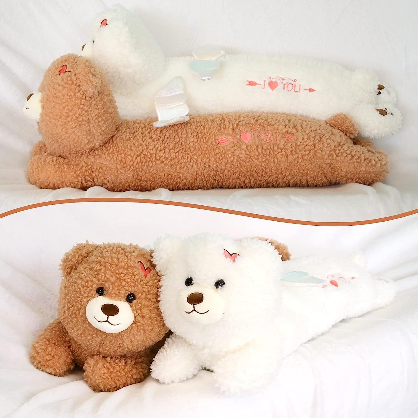 Long Teddy Bear Plush Pillow, 30" Big Bear Stuffed Animal Toys, Soft Teddy Bear Higging Pillow Doll, Cute Giant Sleeping Animal Body Pillow, Bear Plushies Doll Gift for Kids Girlfriend, White