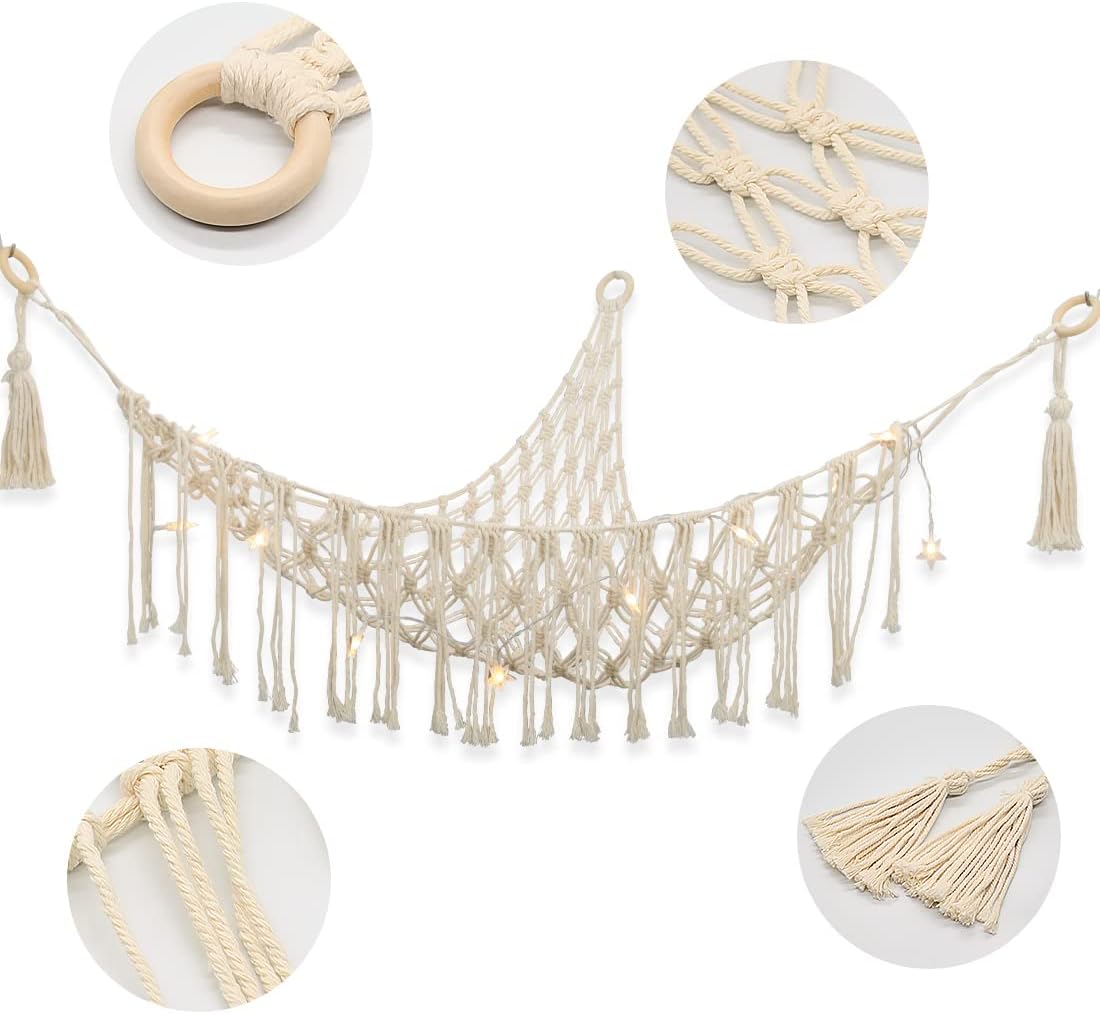 Stuffed Animal Hammock,Stuffed Animal Net For Storing Plush Toys,Corner toy hammock ,1 Piece Of Stuffed Animal Net + 2 Pieces Of Luminous Star Chandelier+6 Piece Hook Up